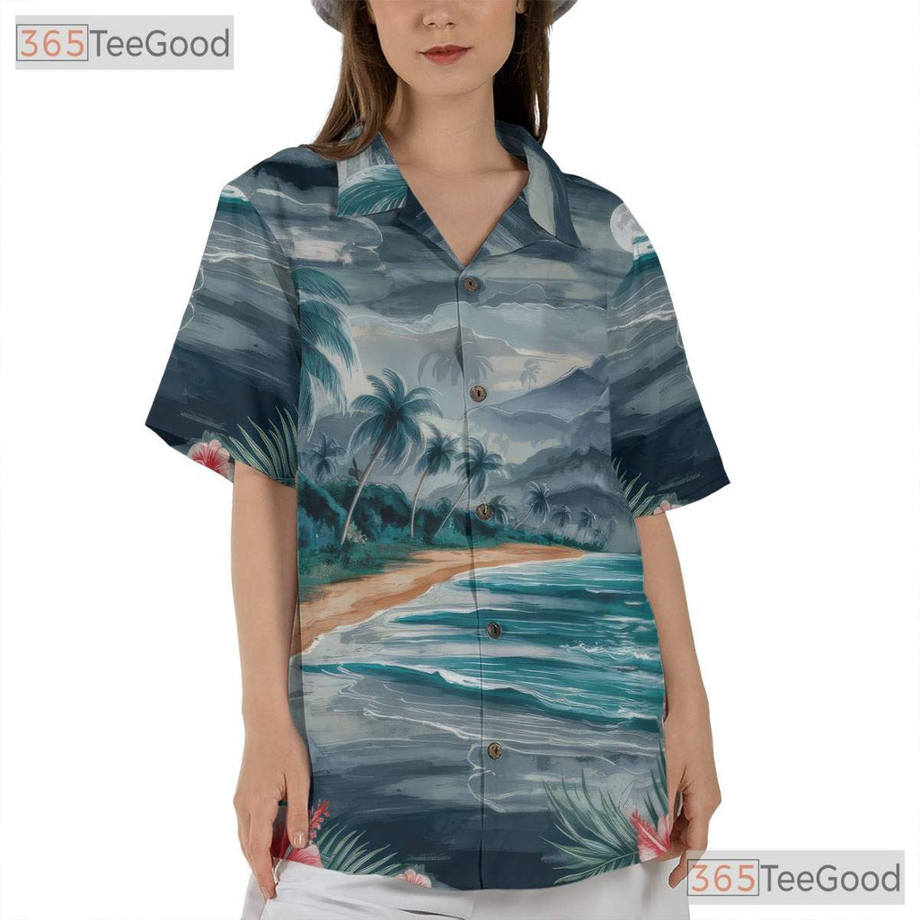 Blue Tropical Sunset Palm Tree Hawaiian Shirt Unisex Summer Beachwear Outfit Top