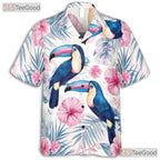 Blue Tropical Watercolor Toucan Floral Hawaiian Tee Men Women Summer Beach Outfit