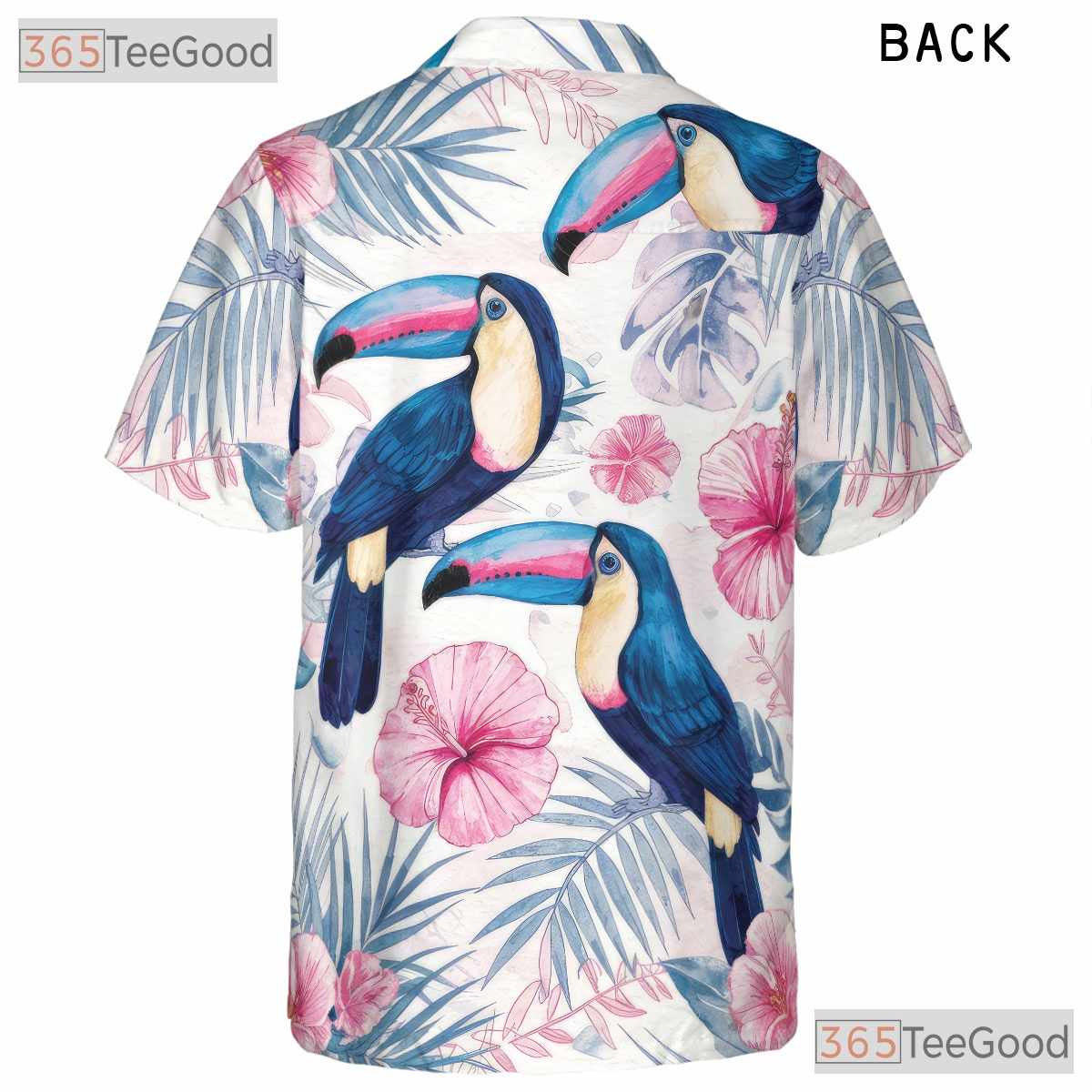 Blue Tropical Watercolor Toucan Floral Hawaiian Tee Men Women Summer Beach Outfit