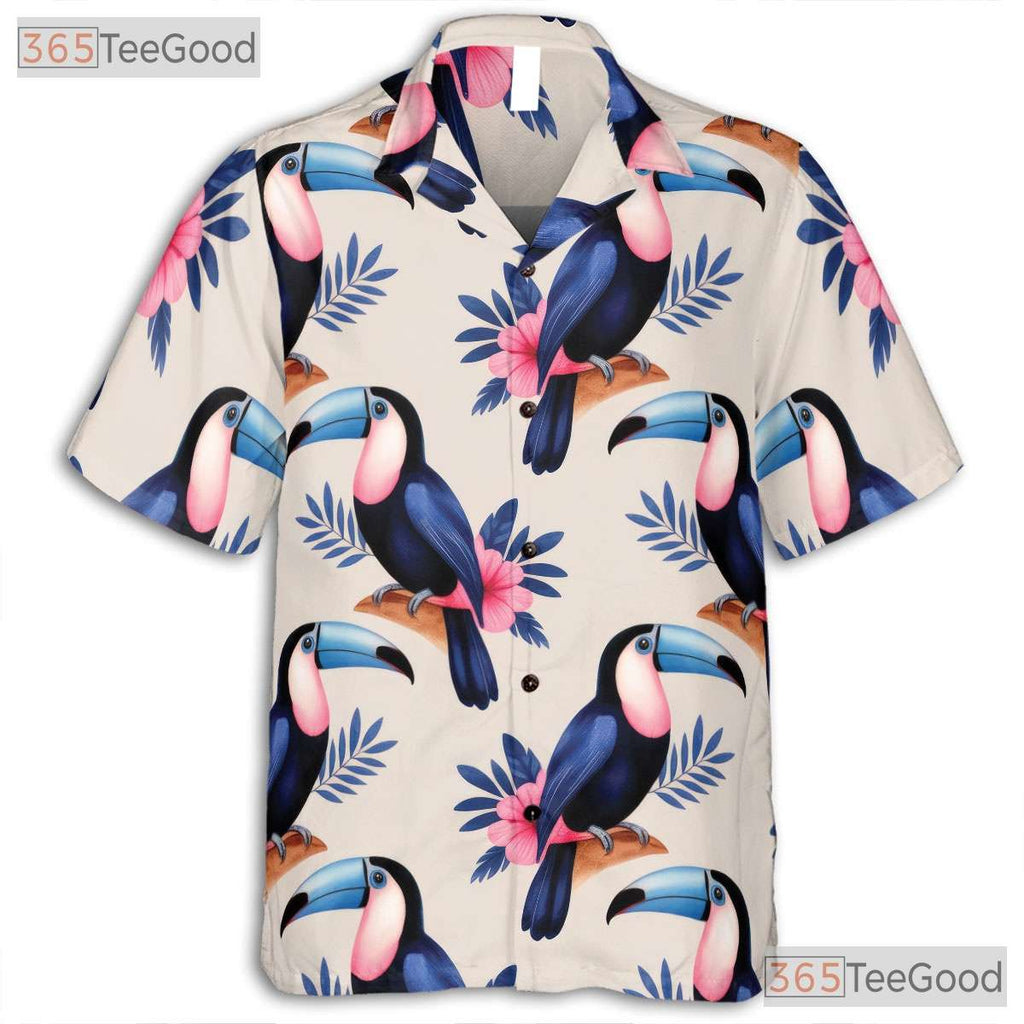 Blue Watercolor Toucan Hawaiian Shirt- Unisex Tropical Floral Bird Aloha Top