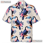 Blue Watercolor Toucan Hawaiian Shirt- Unisex Tropical Floral Bird Aloha Top