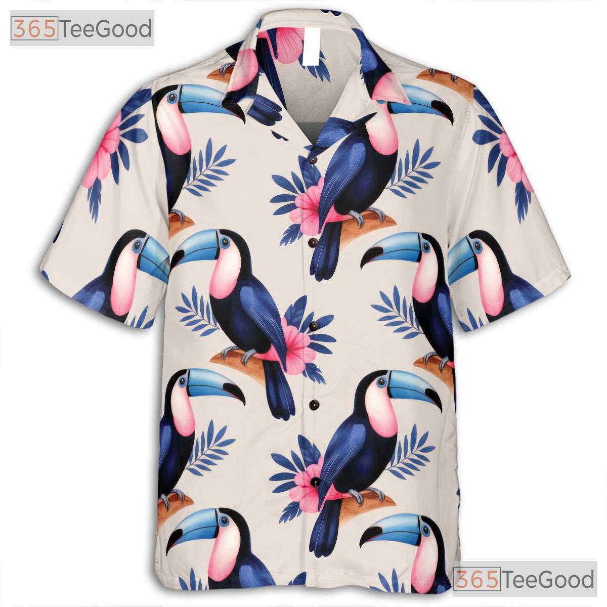 Blue Watercolor Toucan Hawaiian Shirt- Unisex Tropical Floral Bird Aloha Top