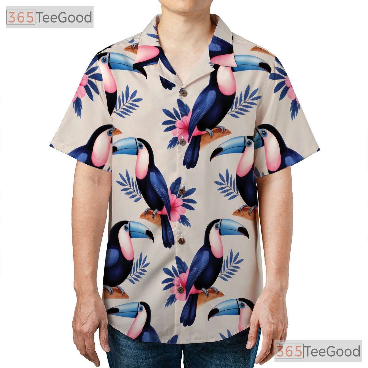 Blue Watercolor Toucan Hawaiian Shirt- Unisex Tropical Floral Bird Aloha Top
