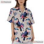 Blue Watercolor Toucan Hawaiian Shirt- Unisex Tropical Floral Bird Aloha Top