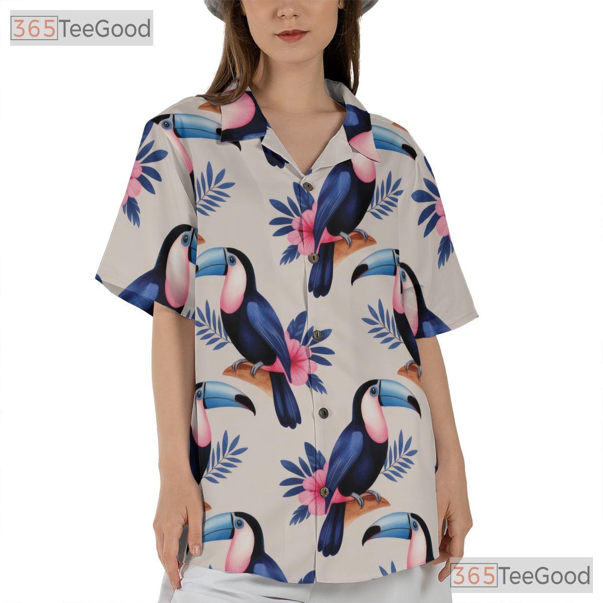 Blue Watercolor Toucan Hawaiian Shirt- Unisex Tropical Floral Bird Aloha Top