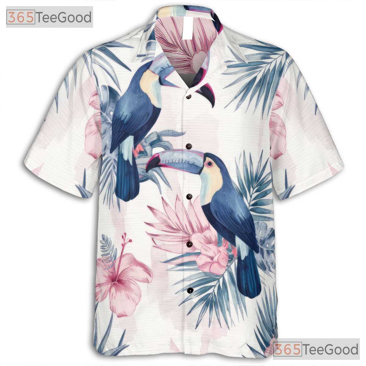 Blue Watercolor Toucan Tropical Floral Hawaiian Shirt Unisex Summer Beach Outfit