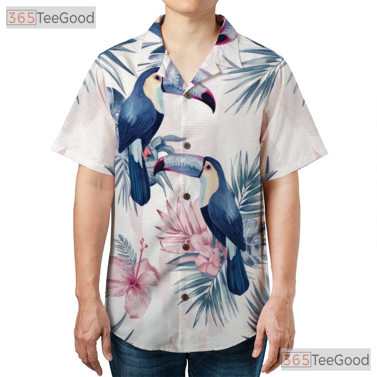 Blue Watercolor Toucan Tropical Floral Hawaiian Shirt Unisex Summer Beach Outfit