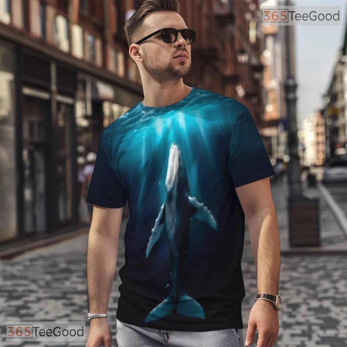 Ocean Blue Whale Animal Graphic Nature 3D Printed Casual Unisex Tee Shirt Top