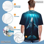 Ocean Blue Whale Animal Graphic Nature 3D Printed Casual Unisex Tee Shirt Top