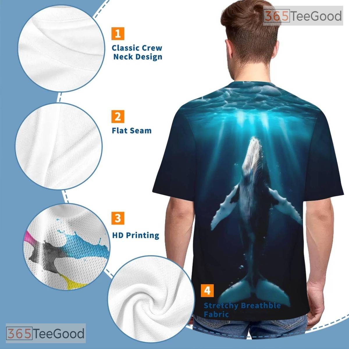 Ocean Blue Whale Animal Graphic Nature 3D Printed Casual Unisex Tee Shirt Top