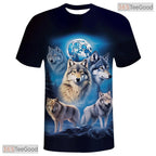 Blue Wolf American Flag Eagle 3D Graphic Printed Casual Unisex Tee Shirt Tops
