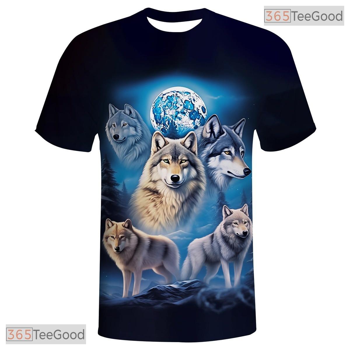 Blue Wolf American Flag Eagle 3D Graphic Printed Casual Unisex Tee Shirt Tops
