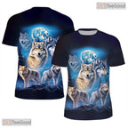 Blue Wolf American Flag Eagle 3D Graphic Printed Casual Unisex Tee Shirt Tops