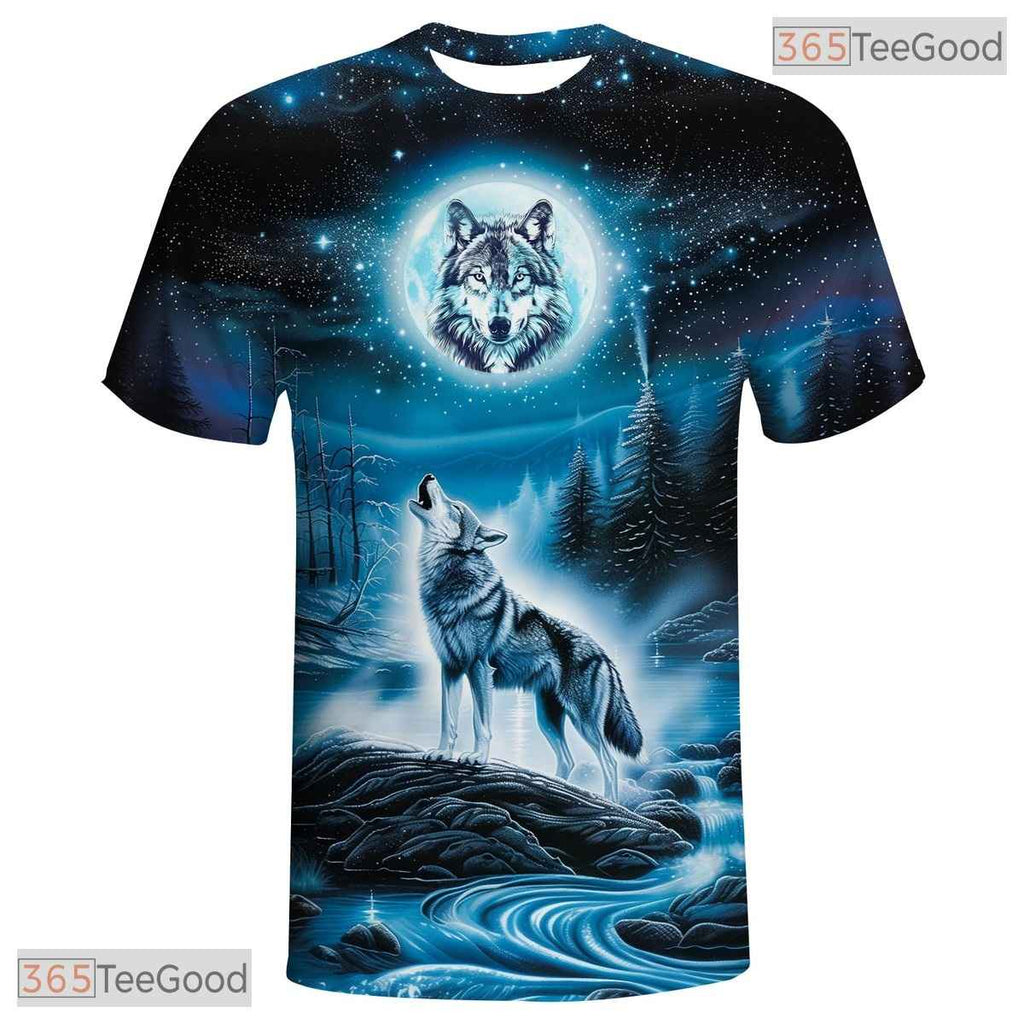 Cool Blue Wolf American Flag Eagle 3D Graphic Printed Casual Unisex Tee Shirt Tops