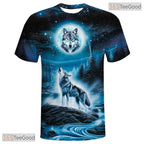 Cool Blue Wolf American Flag Eagle 3D Graphic Printed Casual Unisex Tee Shirt Tops