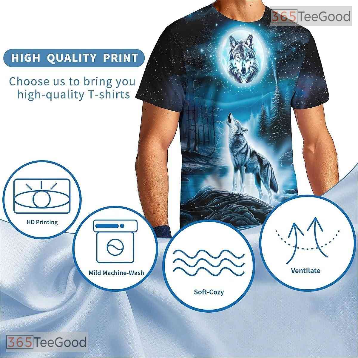 Cool Blue Wolf American Flag Eagle 3D Graphic Printed Casual Unisex Tee Shirt Tops