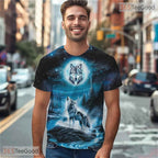 Cool Blue Wolf American Flag Eagle 3D Graphic Printed Casual Unisex Tee Shirt Tops