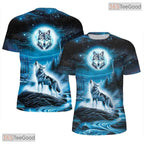 Cool Blue Wolf American Flag Eagle 3D Graphic Printed Casual Unisex Tee Shirt Tops