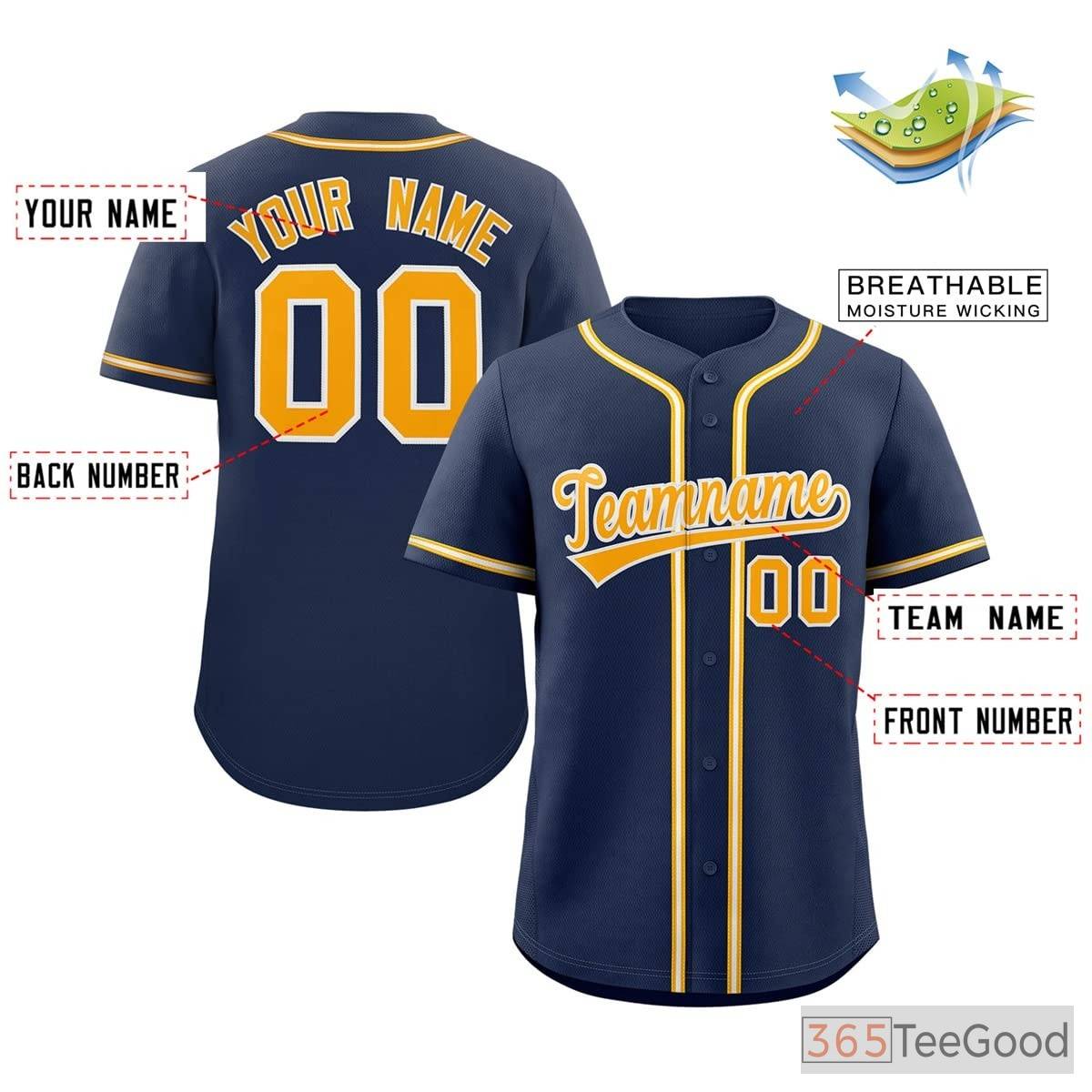 Blue, Yellow & Navy Baseball Jersey Tee for Men & Women - A classic multi-color style for comfort