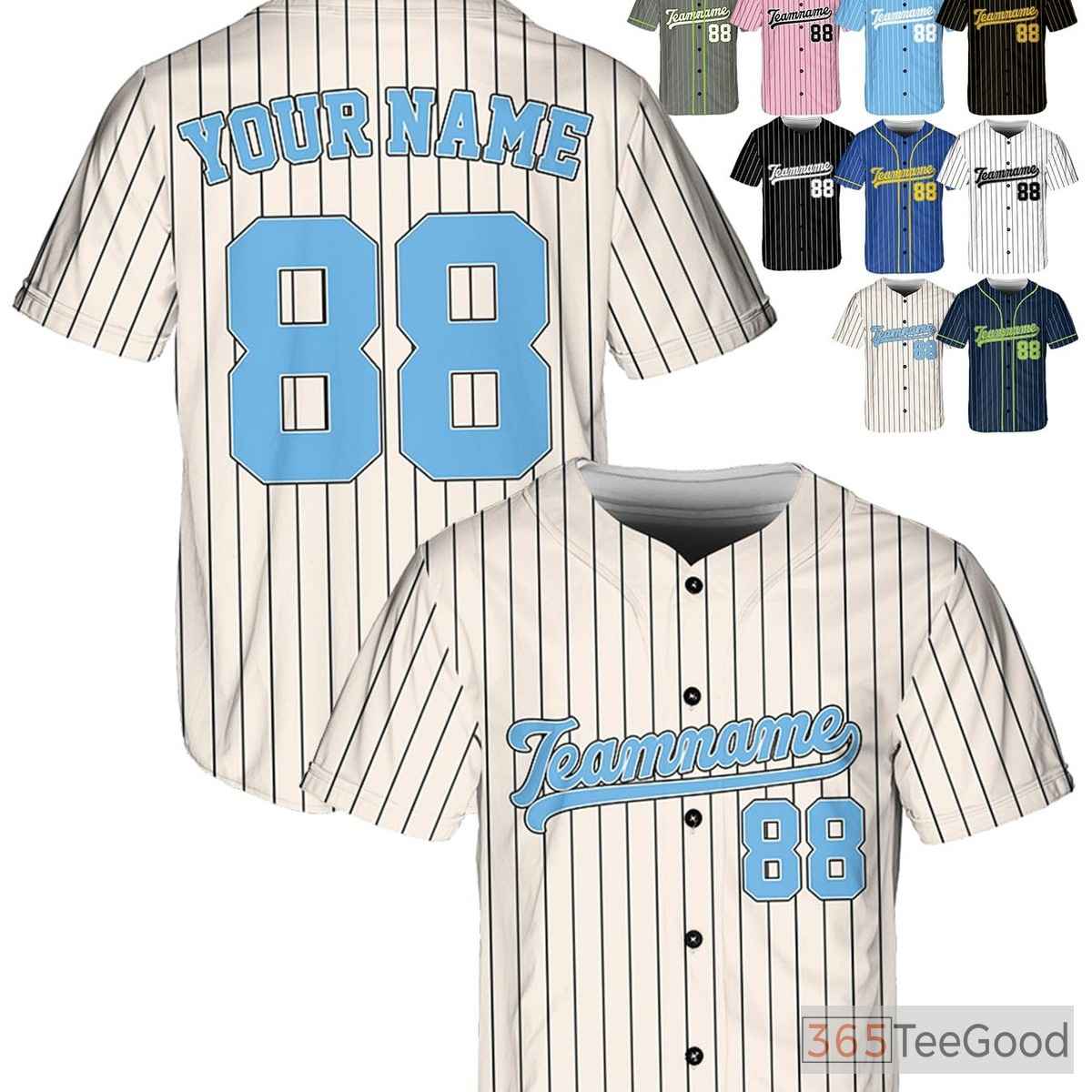 Blue & Cream Baseball Jersey Tee - Personalize with Stitched Name, Number & Logo
