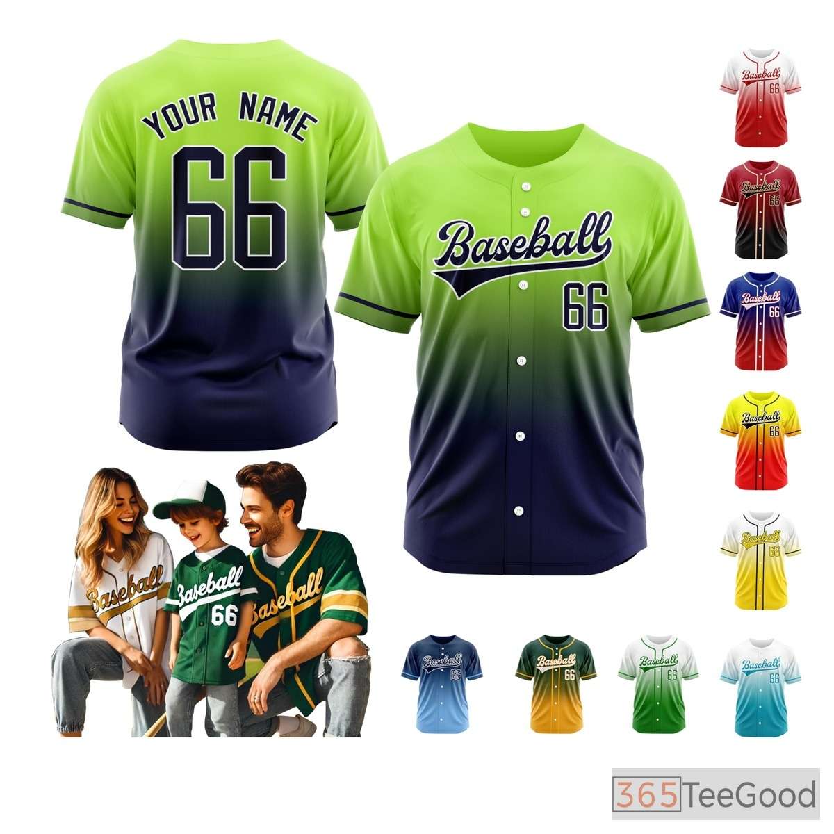 Blue & Green Baseball Jersey Tee for Men & Women - Design Your Custom Stitched Details