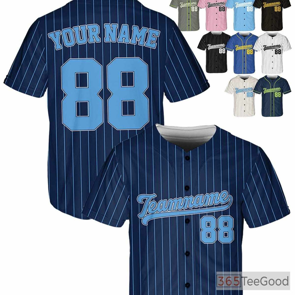 Blue & Navy Baseball Jersey Tee for Men & Women - Customize Your Name, Number & Logo