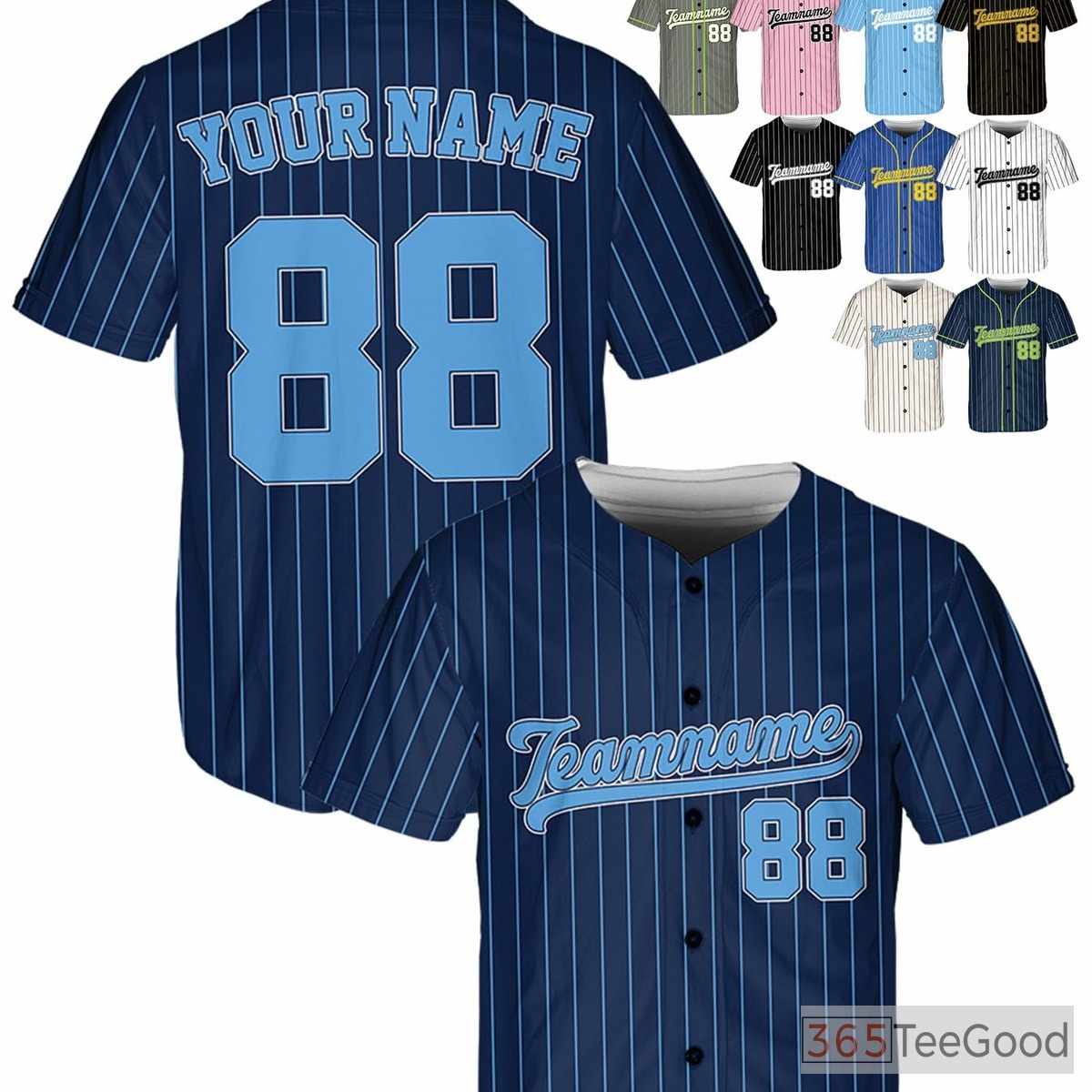 Blue & Navy Baseball Jersey Tee for Men & Women - Customize Your Name, Number & Logo