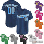 Blue & Navy Striped Baseball Jersey Tee for Men & Women – Your Custom Name, Number & Text