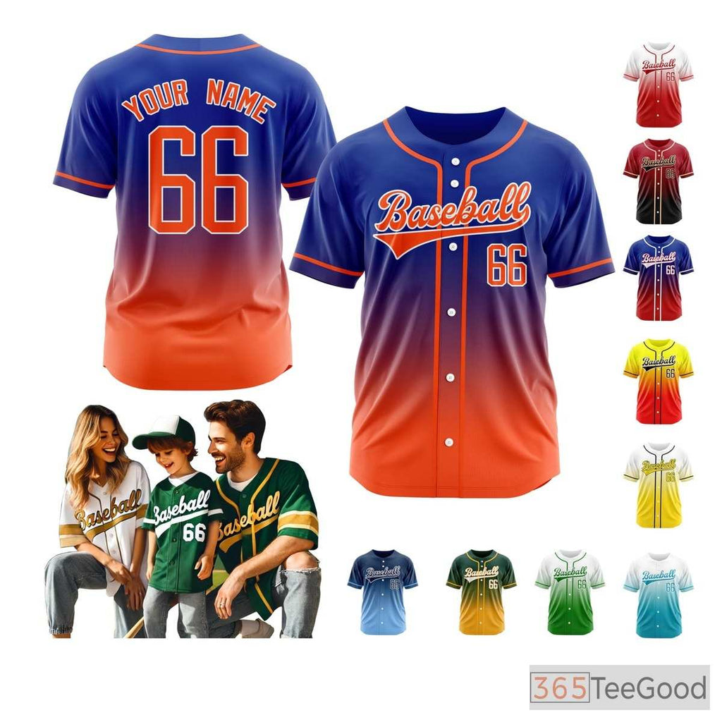Blue & Orange Baseball Jersey for Men & Women - Personalized Team Name & Number