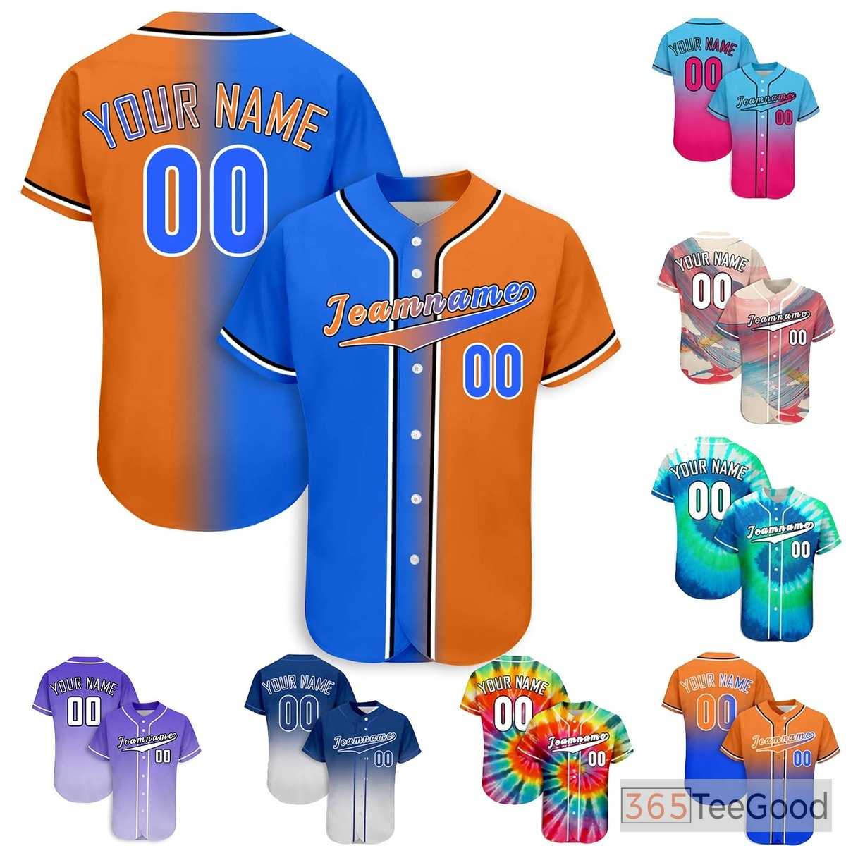 Blue & Orange Custom Baseball Jersey Shirt Personalized Unisex Button Down Team Tee