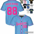 Blue & Pink Baseball Jersey Tee - Personalized with Custom Stitched Name & Number Details