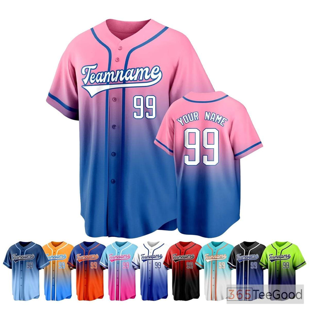 Blue & Pink Baseball Jersey Tee for Men & Women - Custom Stitched Name & Number