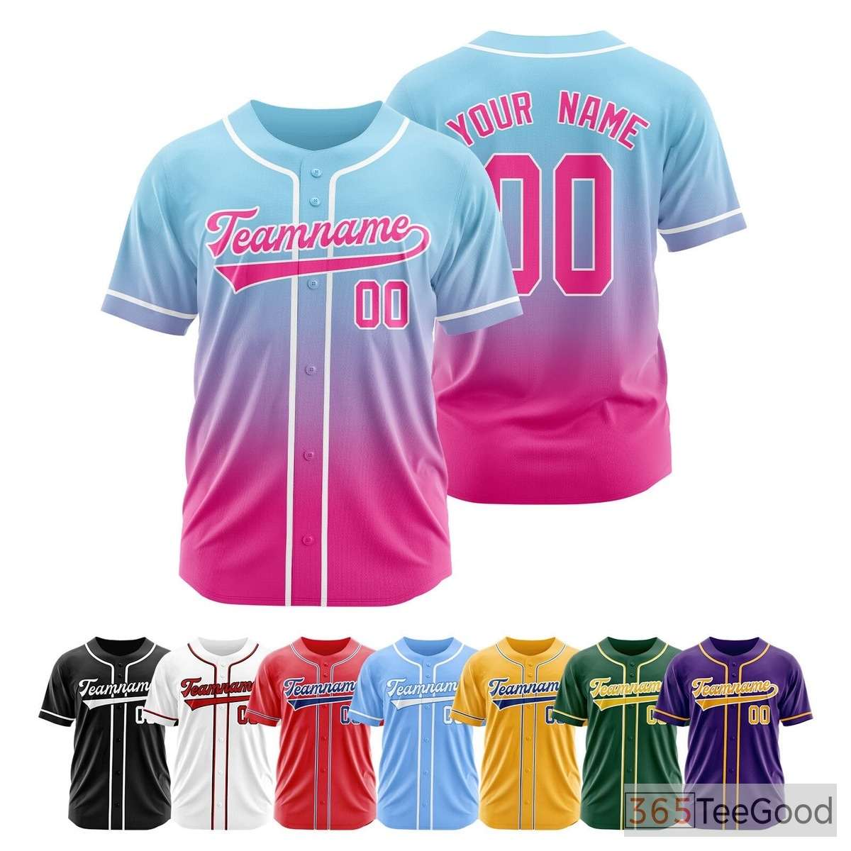 Blue & Pink Baseball Jersey Tee for Men & Women - Customizable Name & Number