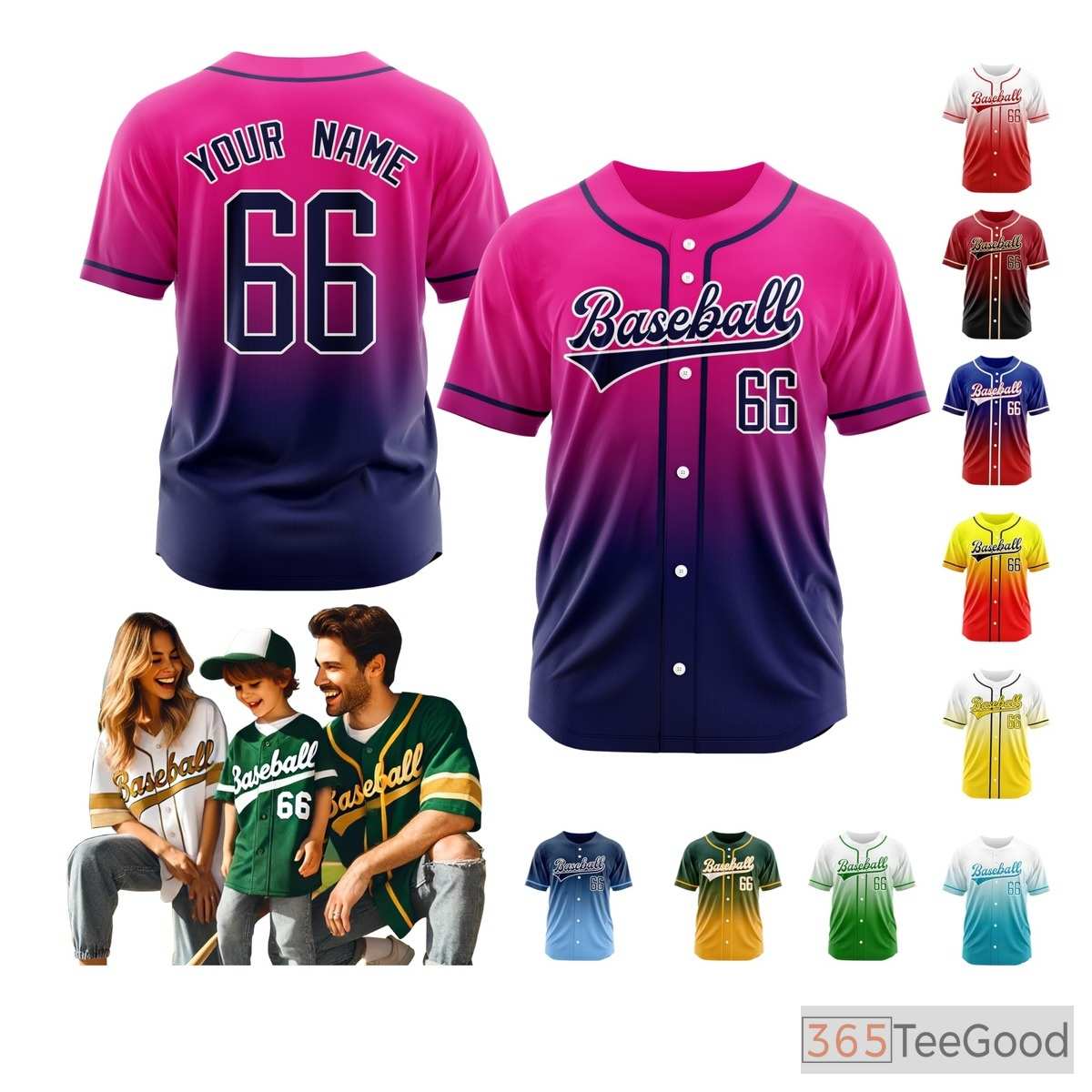 Blue & Pink Baseball Jersey Tee - Personalized with Your Name, Number & Logo
