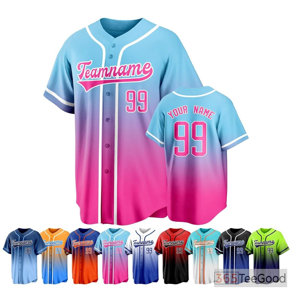 Blue & Pink Baseball Jersey Tee for Men & Women - Personalized Name, Number & Logo