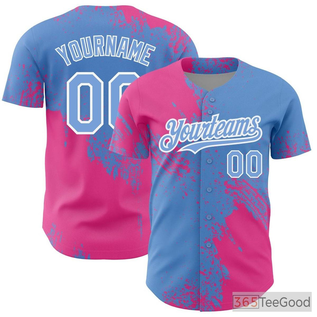 Blue & Pink Baseball Jersey Tee - Personalized Stitched Name & Number Custom Design