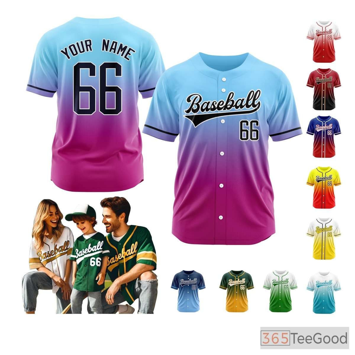 Blue & Pink Baseball Jersey Tee for Men & Women - Design Your Custom Look