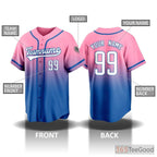 Blue & Pink Baseball Jersey Tee for Men & Women - Custom Stitched Name & Number