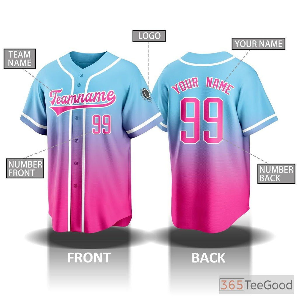 Blue & Pink Baseball Jersey Tee for Men & Women - Personalized Name, Number & Logo