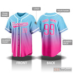 Blue & Pink Baseball Jersey Tee for Men & Women - Personalized Name, Number & Logo