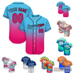 Blue & Pink Custom Baseball Jersey Tee Stitched Personalized Unisex Sports Uniform