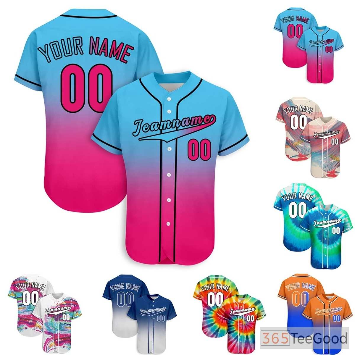 Blue & Pink Custom Baseball Jersey Tee Stitched Personalized Unisex Sports Uniform