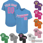 Blue & Pink Striped Baseball Jersey for Men & Women - Custom Name & Number Details