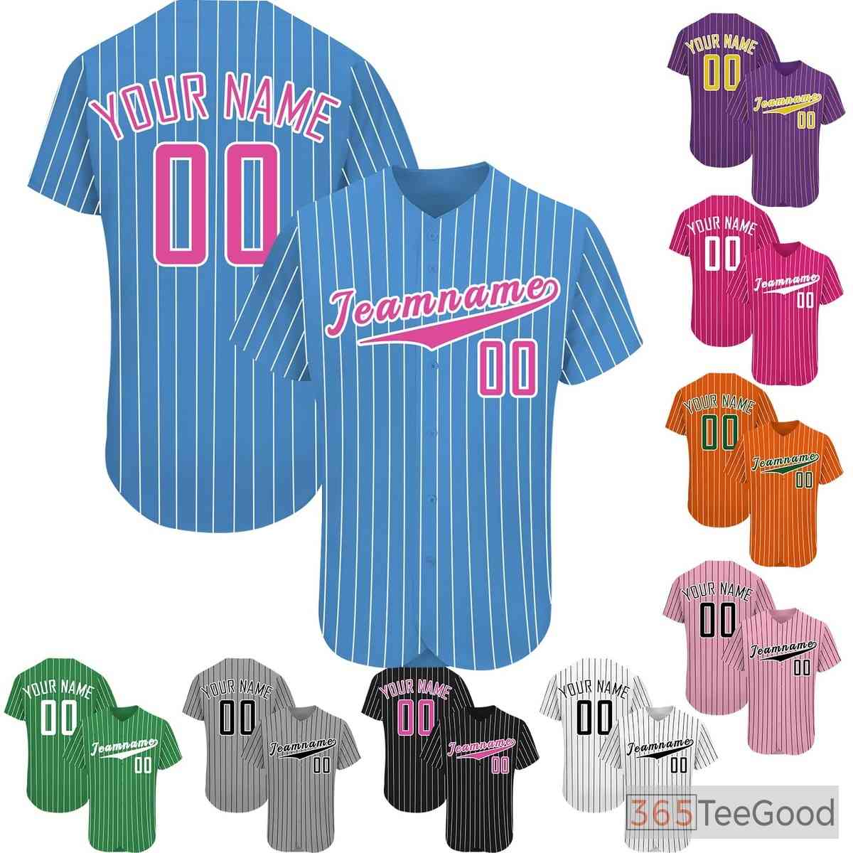 Blue & Pink Striped Baseball Jersey for Men & Women - Custom Name & Number Details