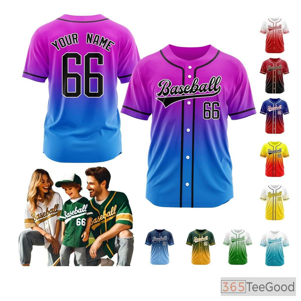 Blue & Purple Baseball Jersey Tee for Men & Women - Design Your Stitched Player Look