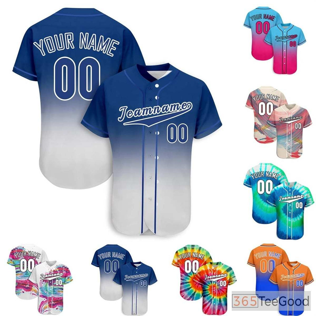 Blue & White Custom Baseball Jersey Button Down Personalized Unisex Fan Sports Tee