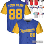 Blue & Yellow Baseball Jersey Tee - Design Your Own Stitched Name, Number & Logo