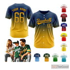 Blue & Yellow Baseball Jersey Tee for Men & Women - Create Your Stitched Player Details