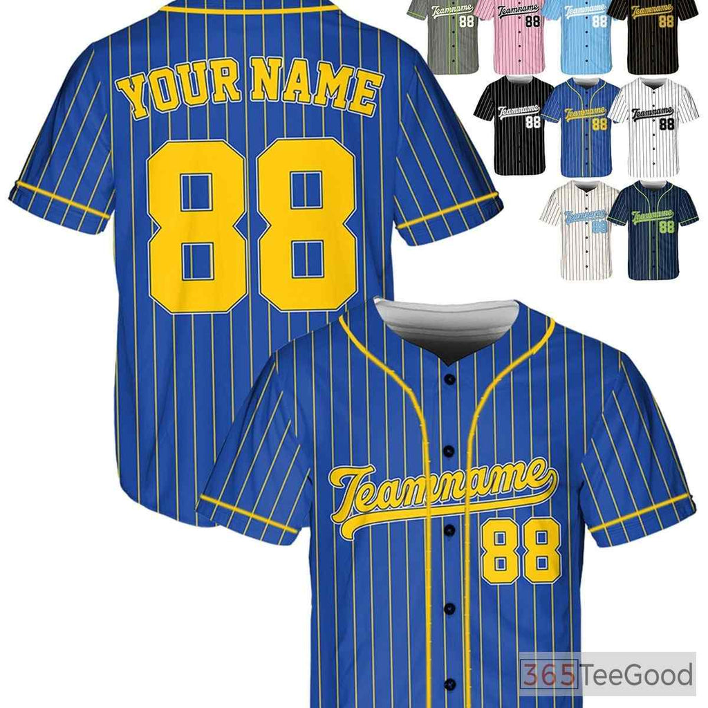 Blue & Yellow Baseball Jersey Tee - Customize Your Name, Number, and Logo Details