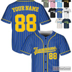 Blue & Yellow Baseball Jersey Tee - Customize Your Name, Number, and Logo Details